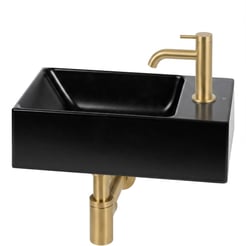 Ben Stelvio fonteinset mat zwart keramiek incl. geborsteld messing kraan rechts