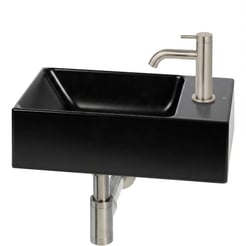 Ben Stelvio fonteinset mat zwart keramiek incl. rvs-look kraan rechts