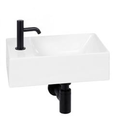 Ben Stelvio fonteinset glans wit keramiek incl. mat zwarte kraan links