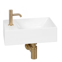 Ben Stelvio fonteinset glans wit keramiek incl. geborsteld messing kraan links