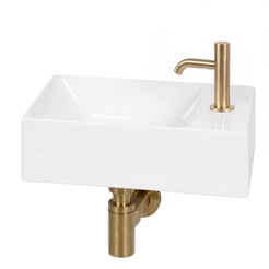 Ben Stelvio fonteinset glans wit keramiek incl. geborsteld messing kraan rechts