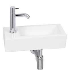 Saniselect Parvus fonteinset glans wit keramiek incl. chromen kraan links