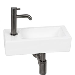 Saniselect Parvus fonteinset glans wit keramiek incl. gunmetal kraan links