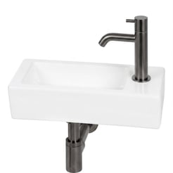 Saniselect Parvus fonteinset glans wit keramiek incl. gunmetal kraan rechts