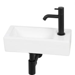 Saniselect Parvus fonteinset glans wit keramiek incl. mat zwarte kraan rechts