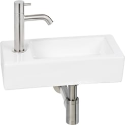 Saniselect Parvus fonteinset glans wit keramiek incl. rvs-look kraan links