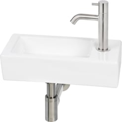 Saniselect Parvus fonteinset glans wit keramiek incl. rvs-look kraan rechts