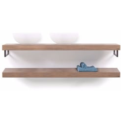 Looox Wooden Base Shelf Duo Eiken 160 cm Old Grey/RVS
