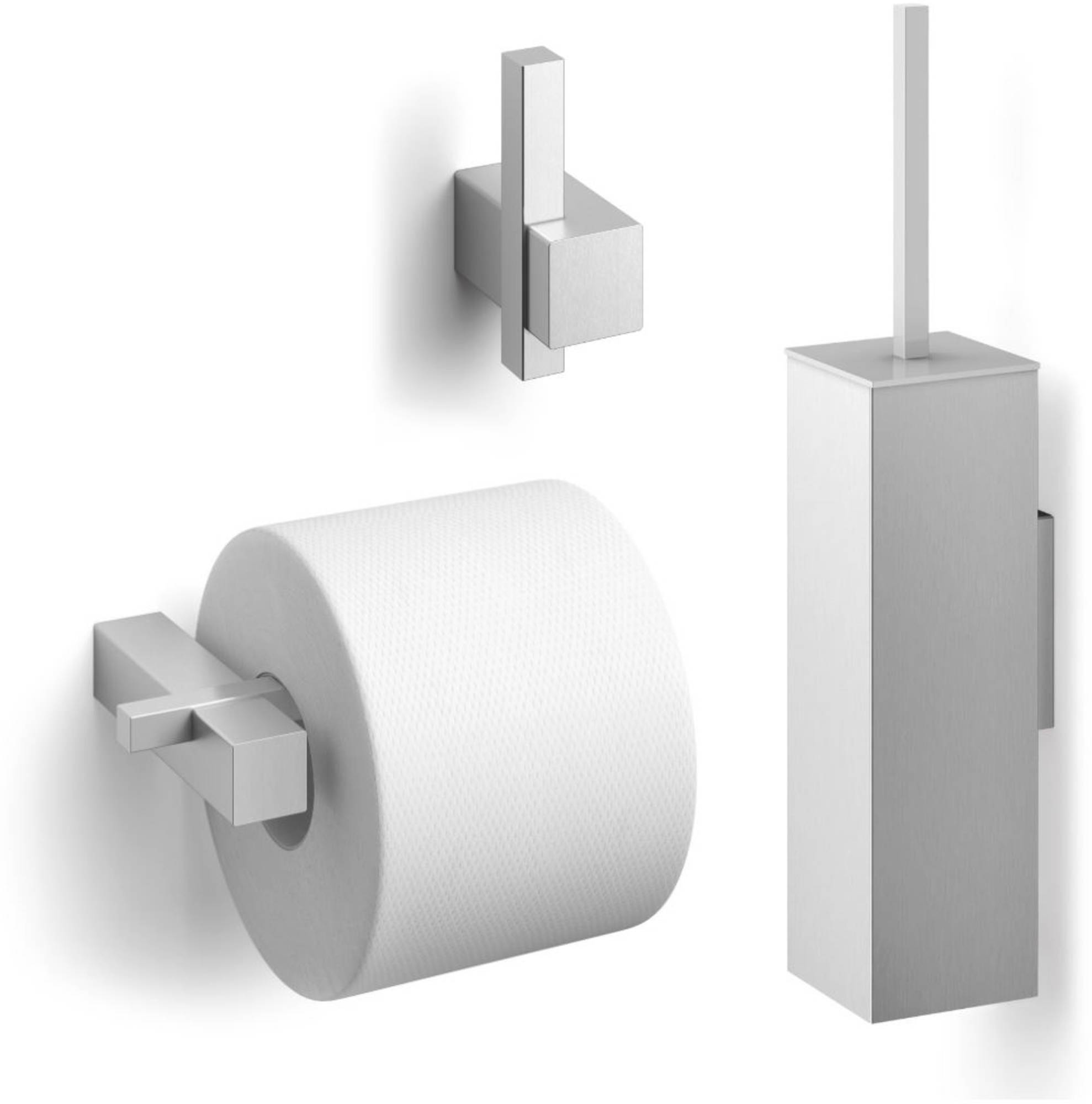 ZACK Carvo toilet accesoires set 3-in-1 vierkant RVS Mat