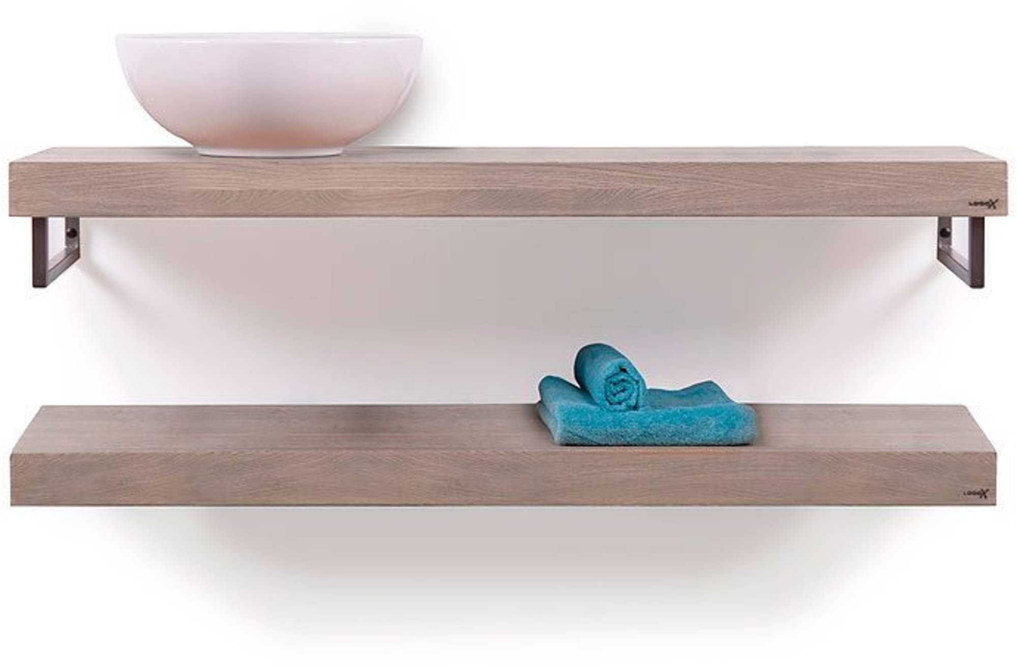 Looox Wooden Base Shelf Duo Eiken 100 cm Old Grey/RVS