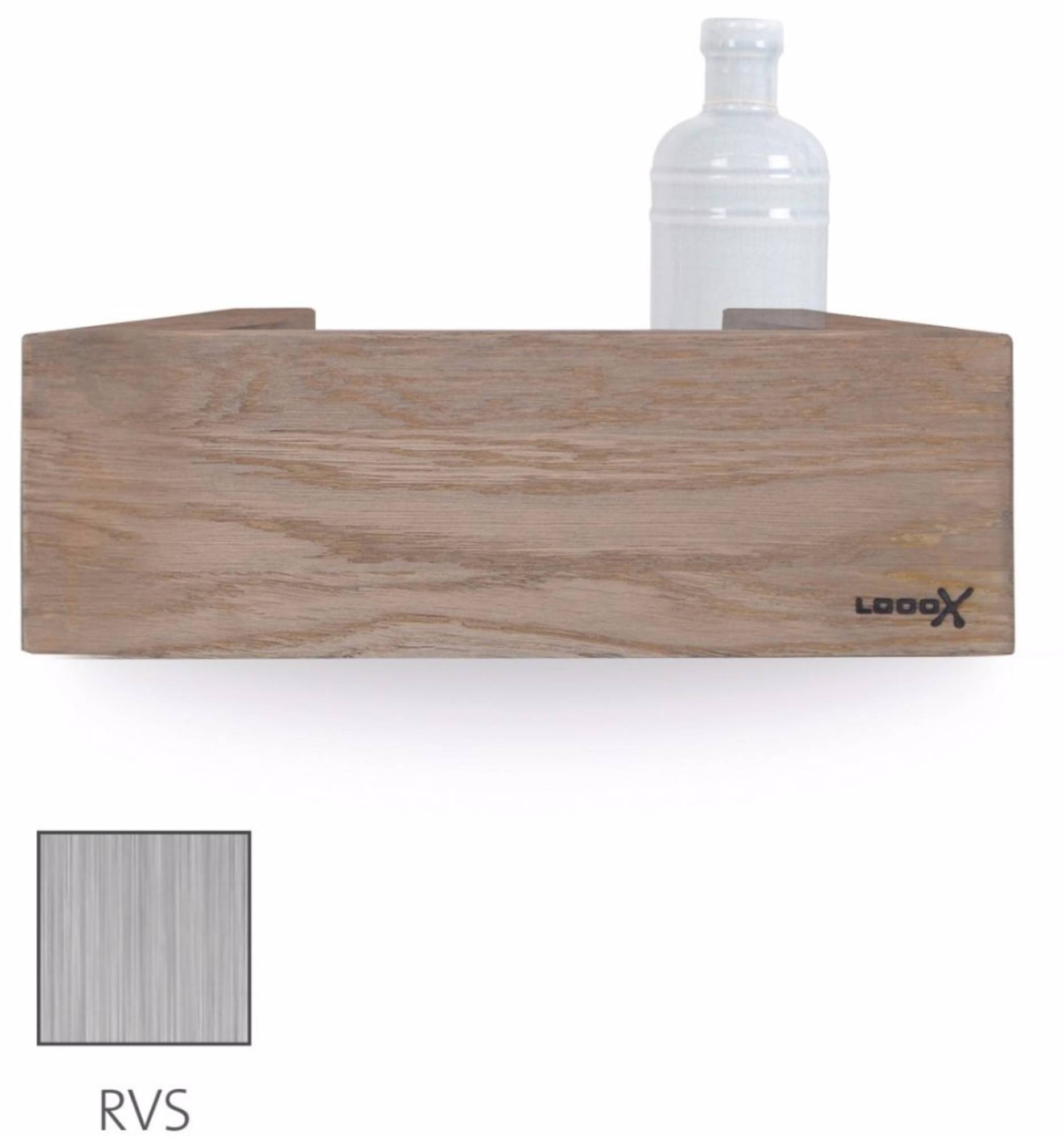 Looox Wooden Collection shelf box met bodemplaat rvs geborsteld eiken/geborsteld rvs