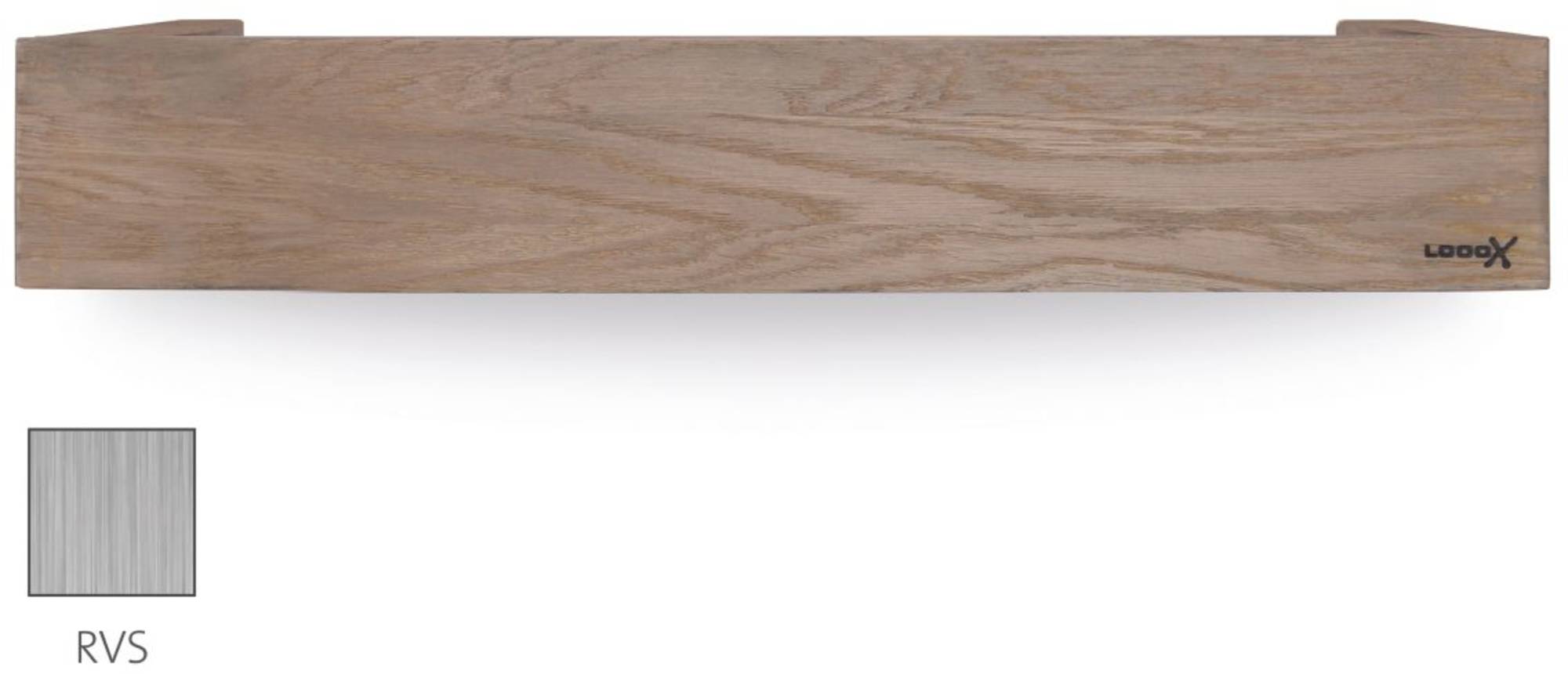 Looox Wooden Shelf Wasbox 60x10x9,8 cm Old Grey/Geborsteld RVS