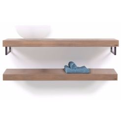 Looox Wooden Base Shelf Duo Eiken 120 cm Old Grey/RVS