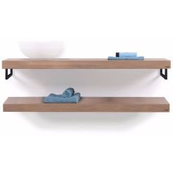 Looox Wooden Base Shelf Duo Eiken 140 cm Old Grey/Mat Zwart