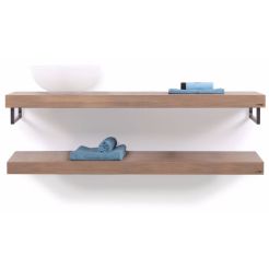 Looox Wooden Base Shelf Duo Eiken 140 cm Old Grey/RVS