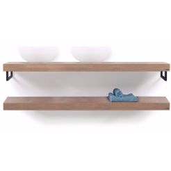 Looox Wooden Base Shelf Duo Eiken 160 cm Old Grey/Mat Zwart